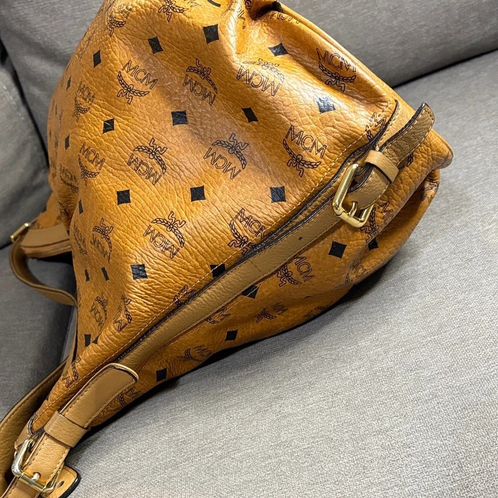 MCM Cognac Monogram Shoulder Hobo Bag ( Serial E0451)